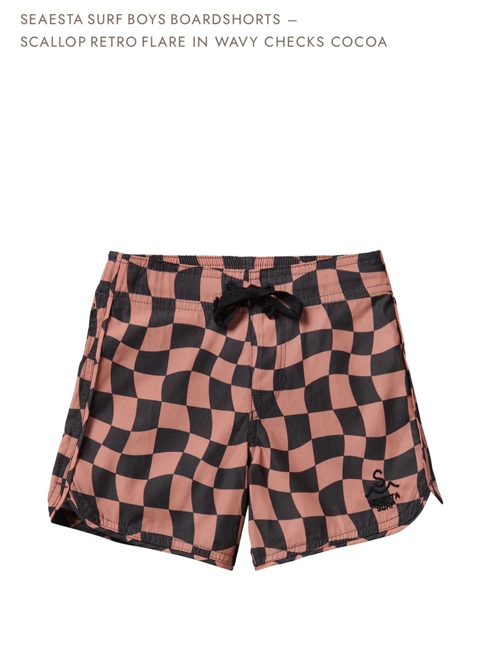 Seaesta Surf Scallop Retro Flare Boardshorts in Wavy Checks Cocoa